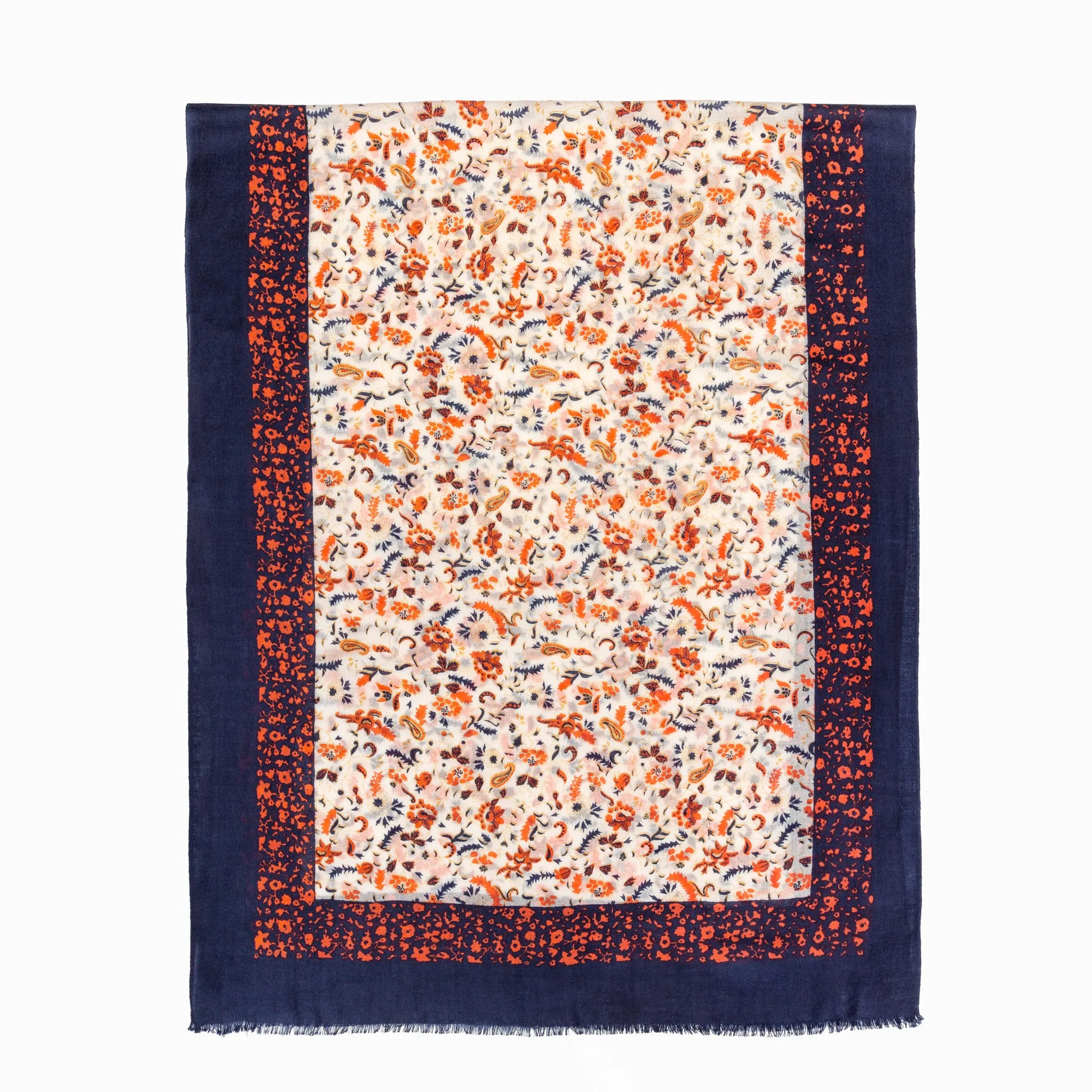 100% Australian Wool Print Scarf Orange Floral