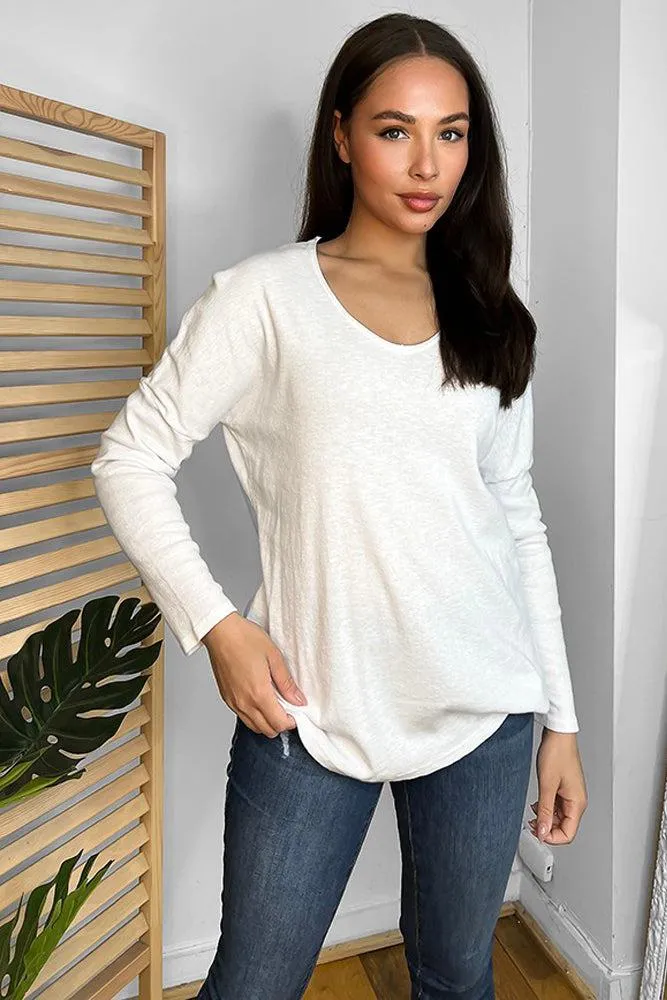 100% Cotton Scoop Neck Thin Knit Pullover