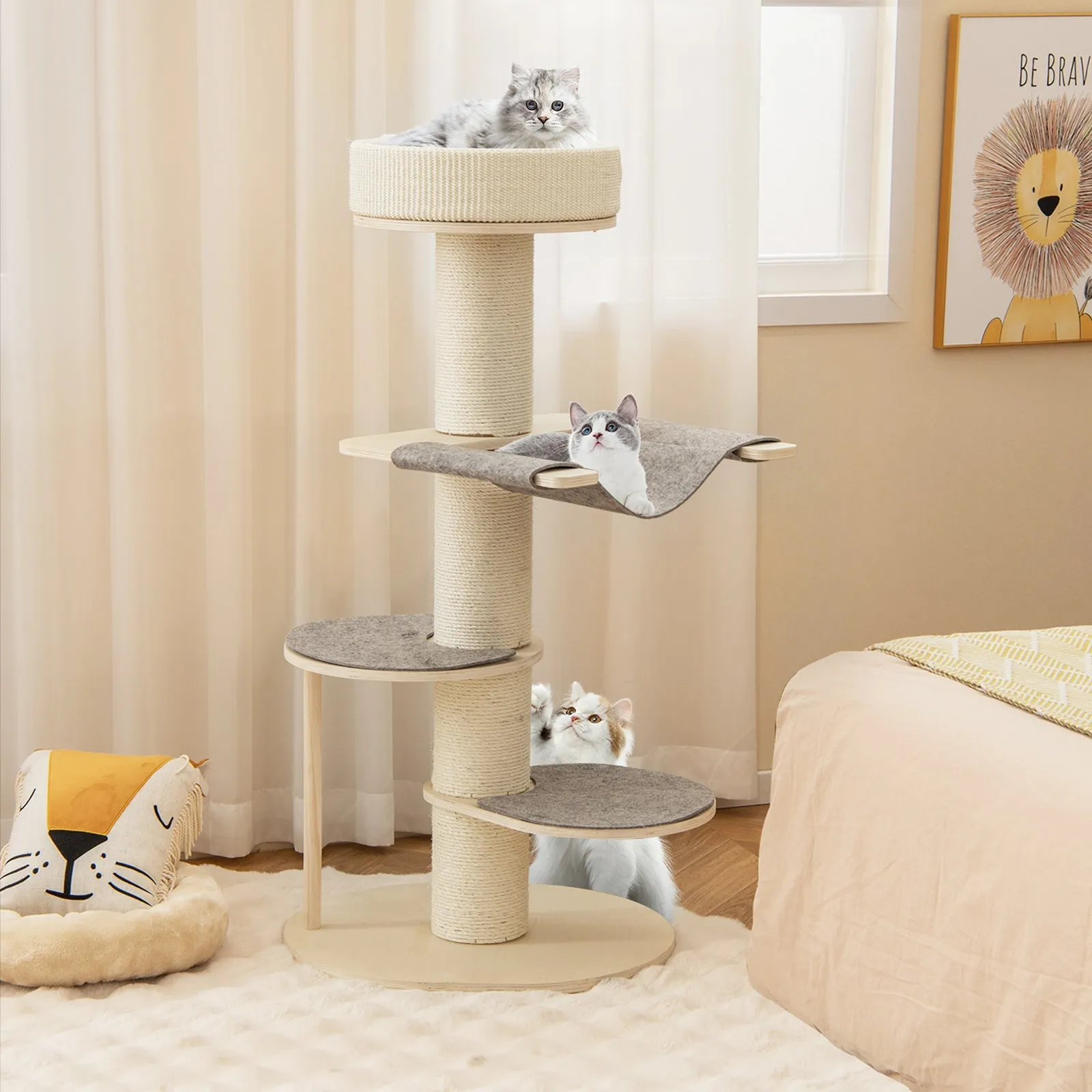 120 CM Multi-layer Cat Tower with Sisal Covered Scratching Posts and Carpet-Grey