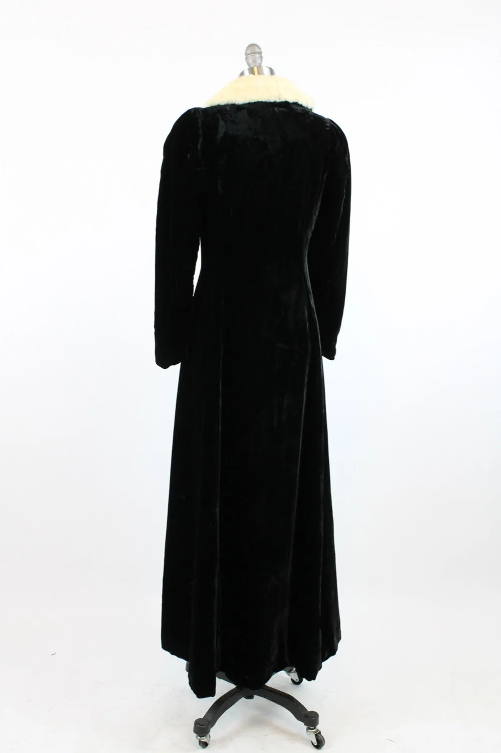 1930s silk velvet long coat dressing robe fur collar xs | new winter