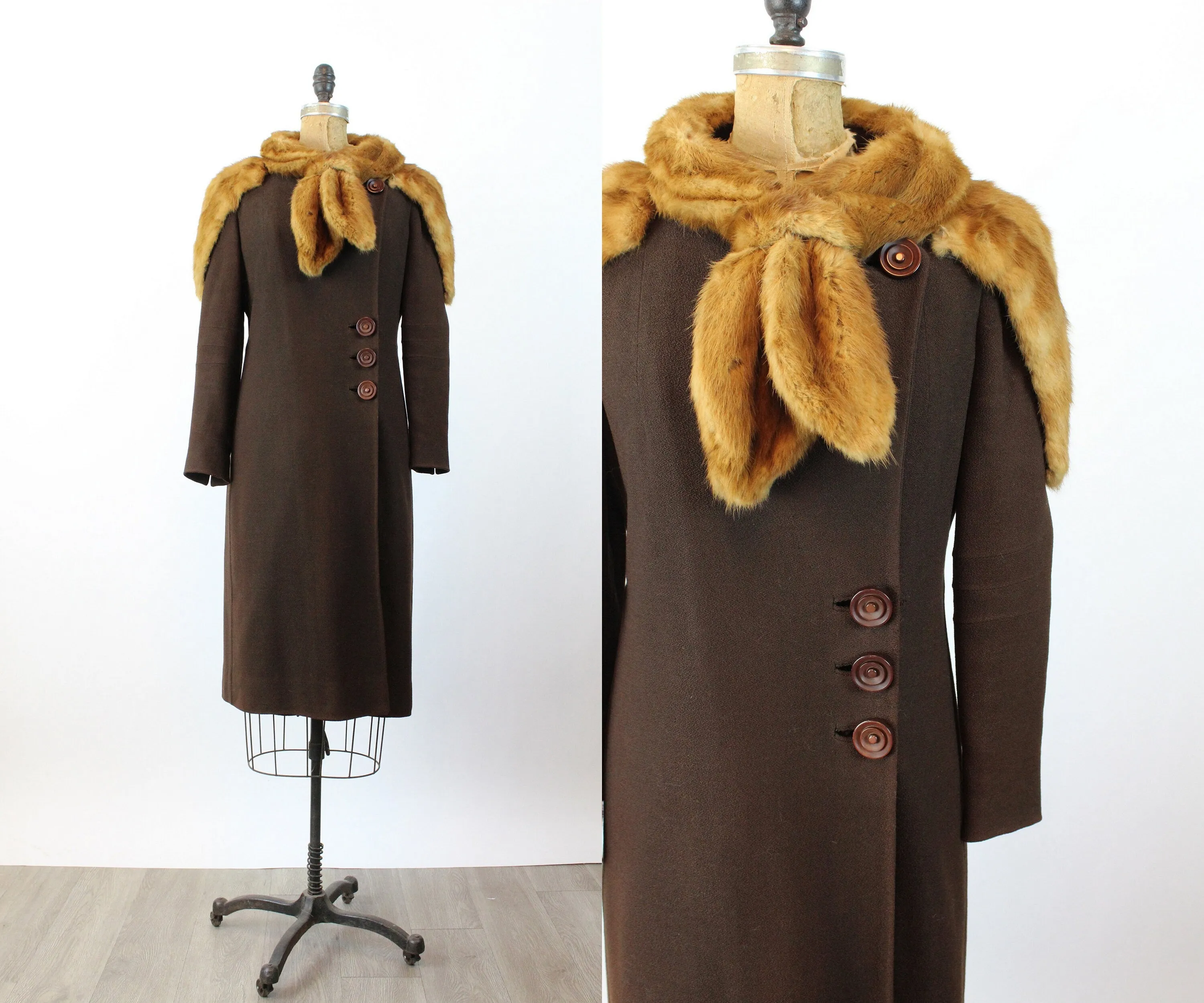 1930s wool FUR cape COLLAR COAT small | new fall