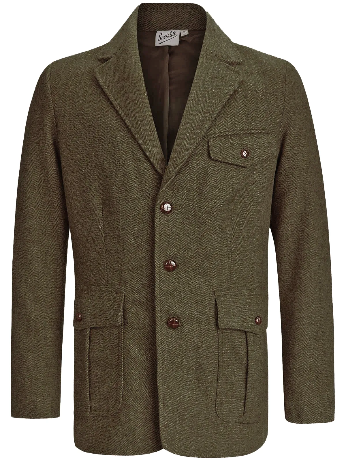 1940s Vintage Clubman Green Herringbone Wool Suit