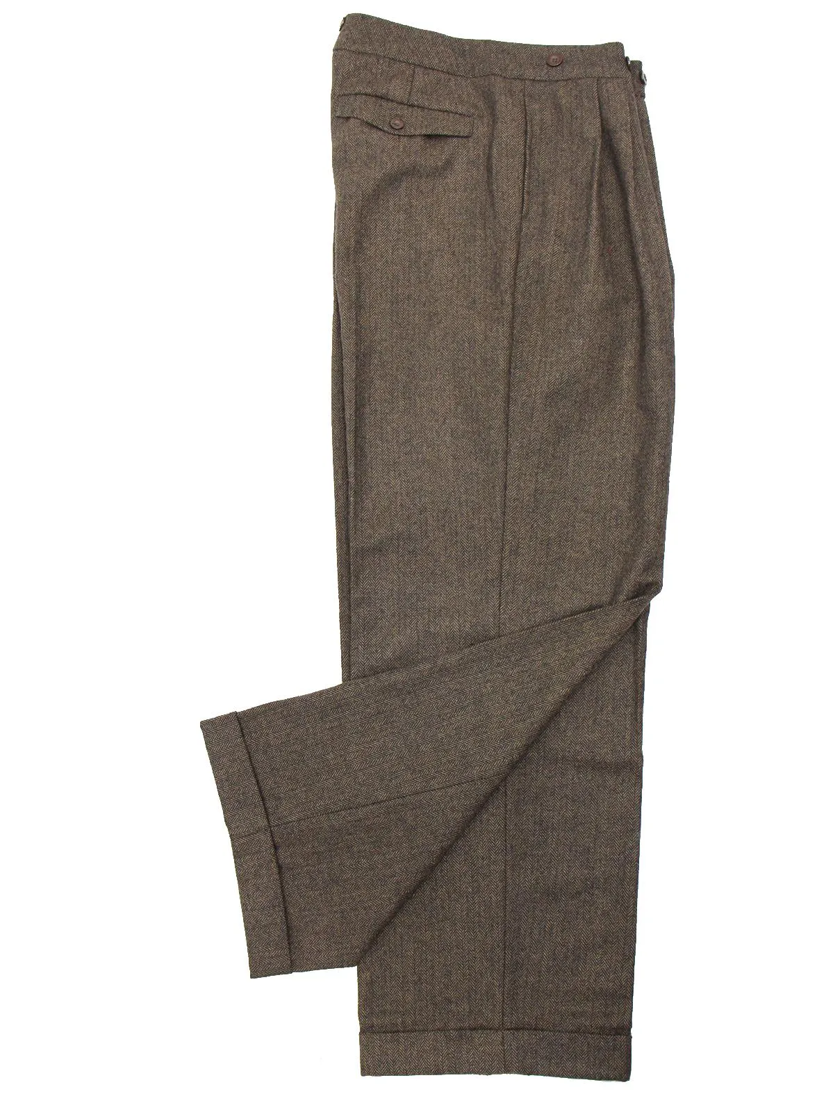 1940s Vintage Granville Herringbone Wool Bag Trousers in Brown