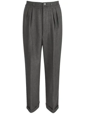 1940s Vintage Granville Herringbone Wool Bag Trousers in Grey