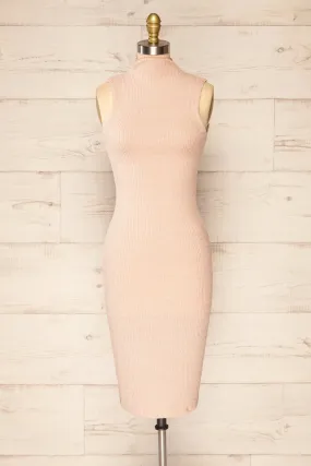 Alvarus Blush | Sleeveless Fitted Midi Dress w/ Mock Neck