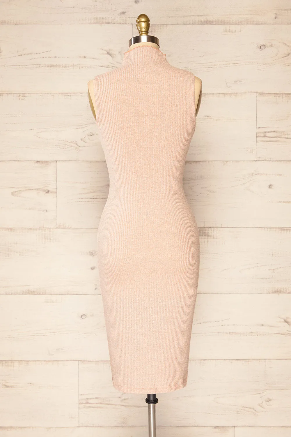 Alvarus Blush | Sleeveless Fitted Midi Dress w/ Mock Neck