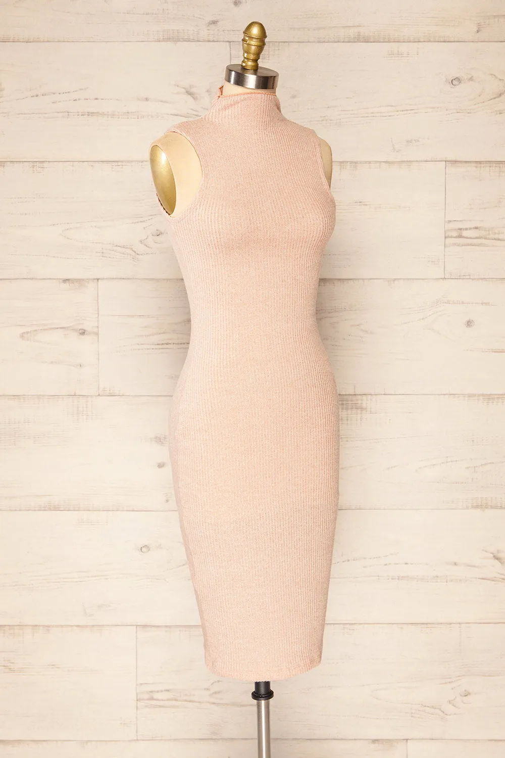 Alvarus Blush | Sleeveless Fitted Midi Dress w/ Mock Neck