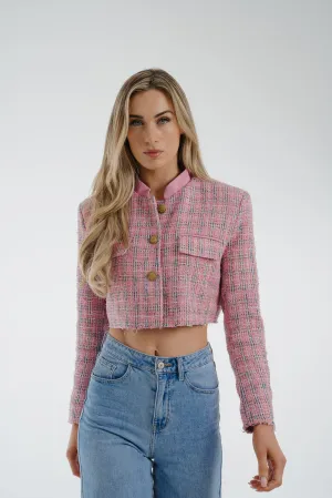 Arabella Crop Tweed Blazer In Pink