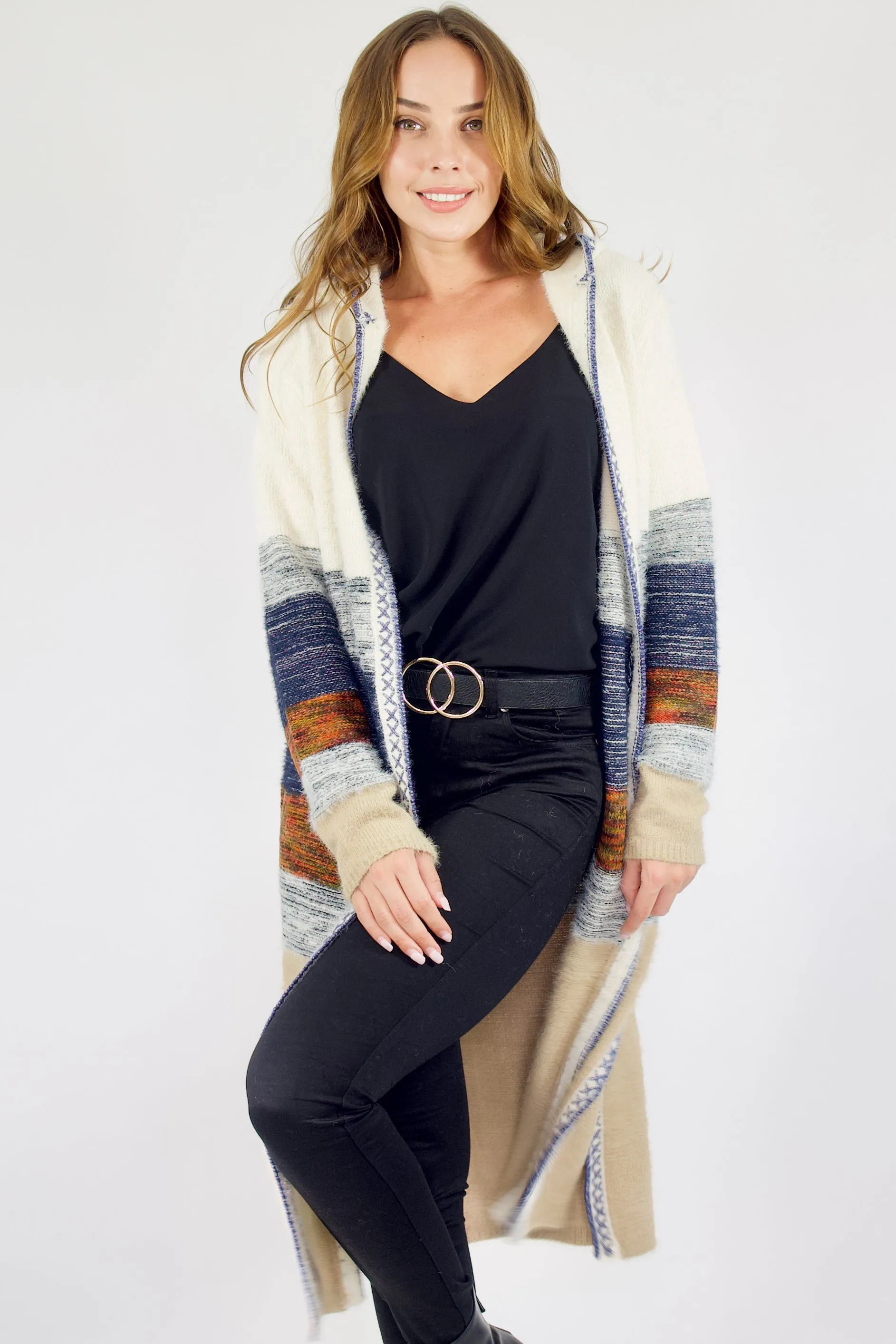 Asa cardi, White/Navy/Beige