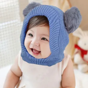 Baby Moo Adorable Pom Pom Knitted Beanie Woollen Cap - Blue