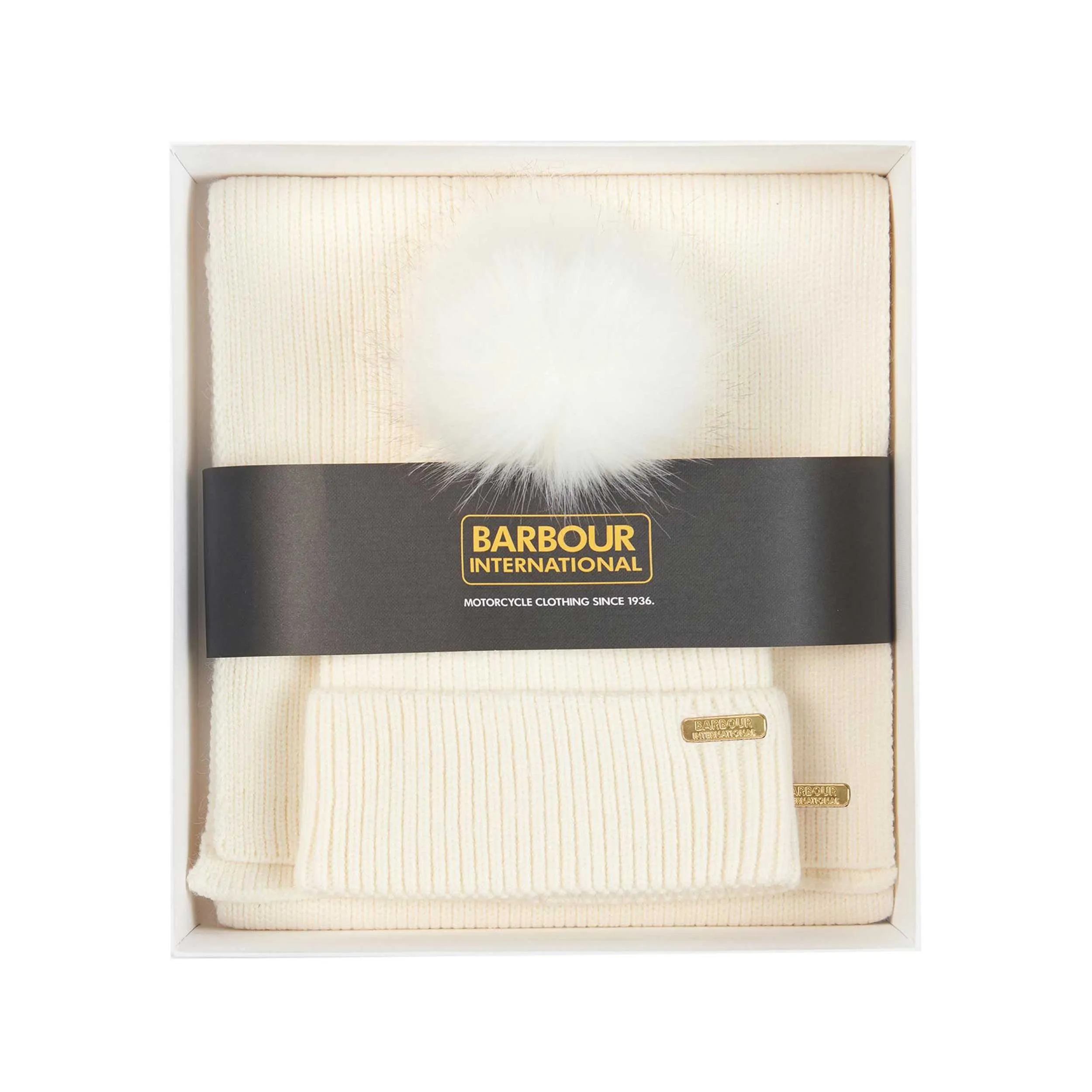 Barbour Mallory Ladies Beanie & Scarf Gift Set in Optic White