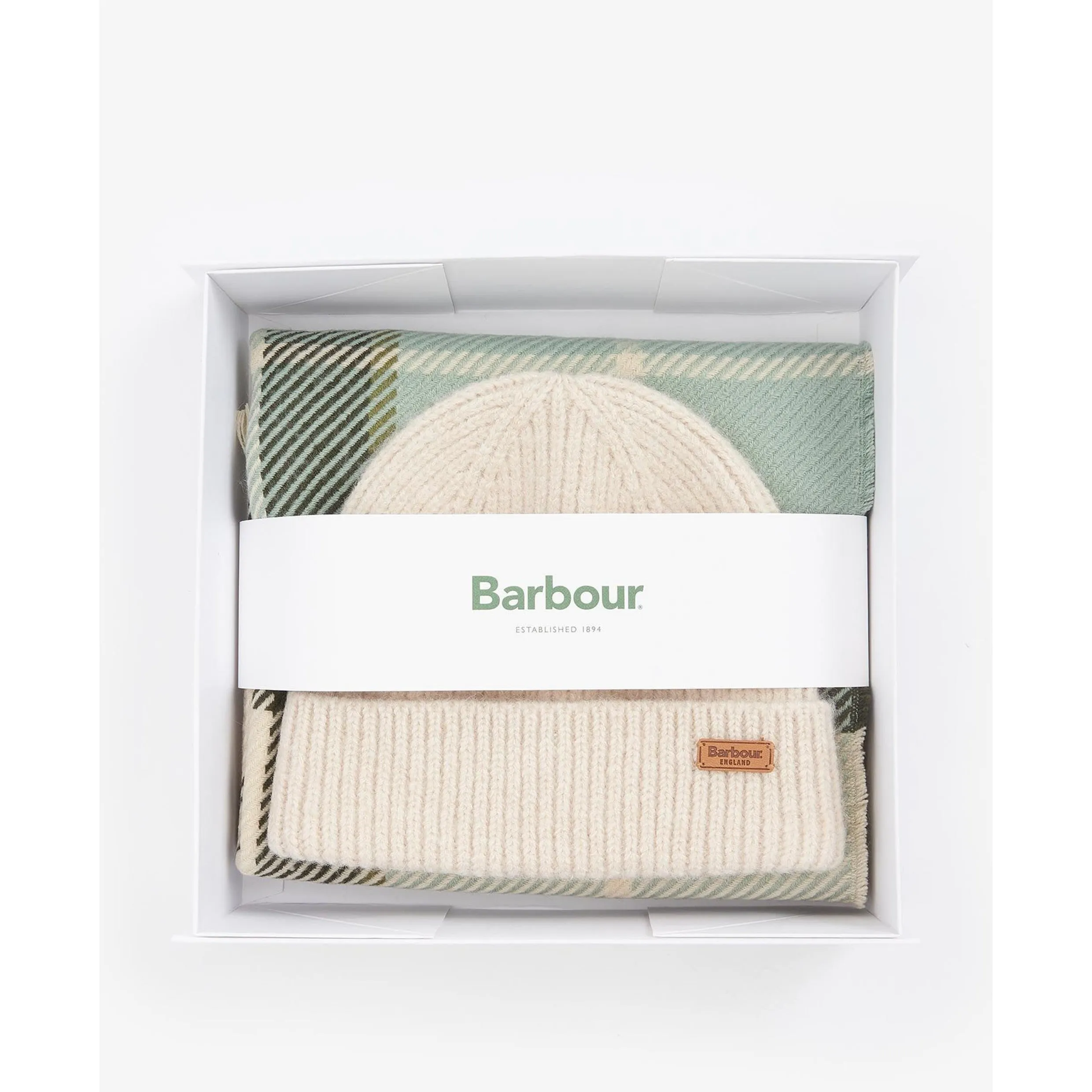 Barbour Pendle Beanie & Blair Scarf Gift Set in Soft Mint LGS0094GN15