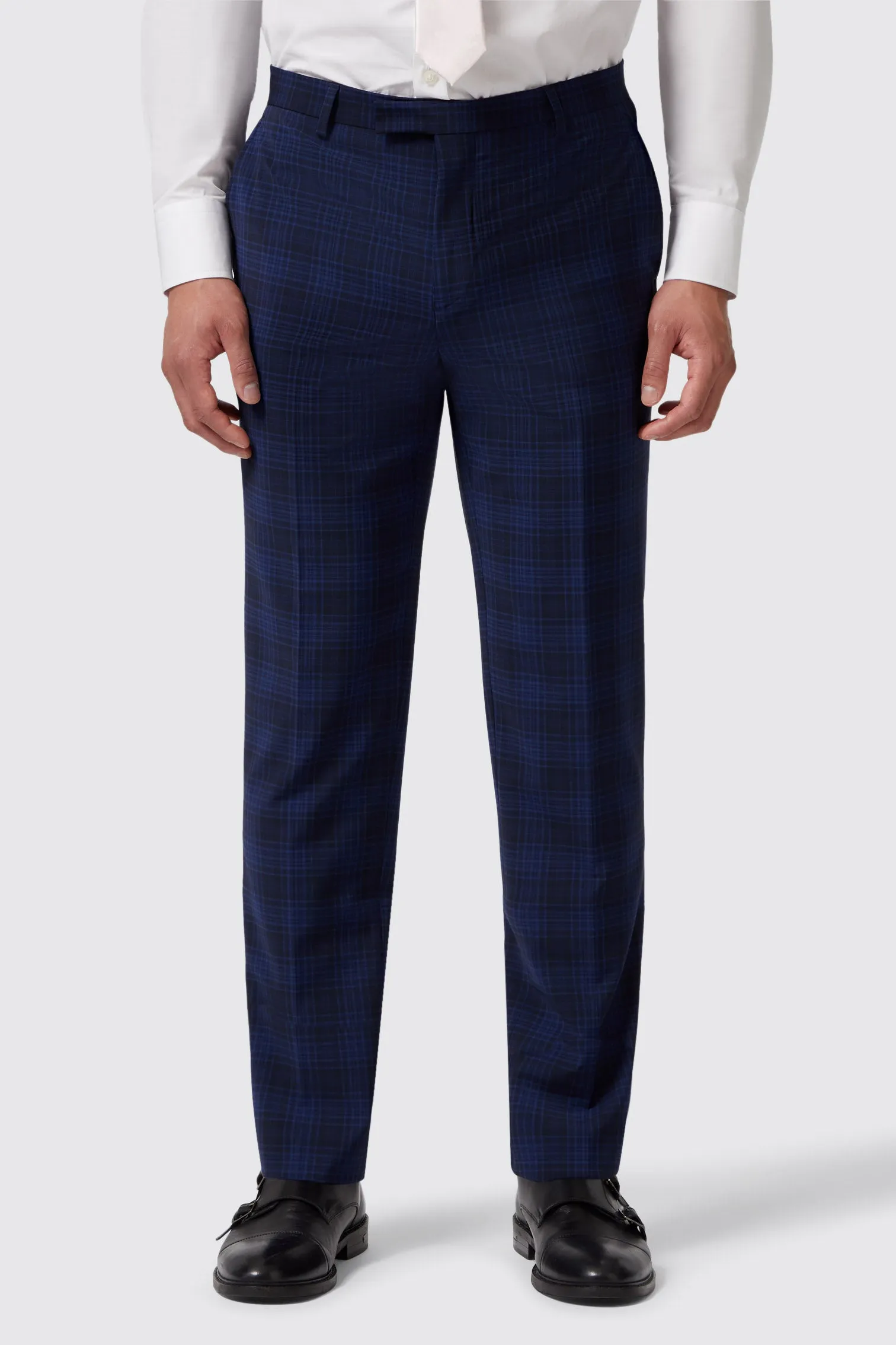 Barlow Slim Fit Navy Wool Check Trousers