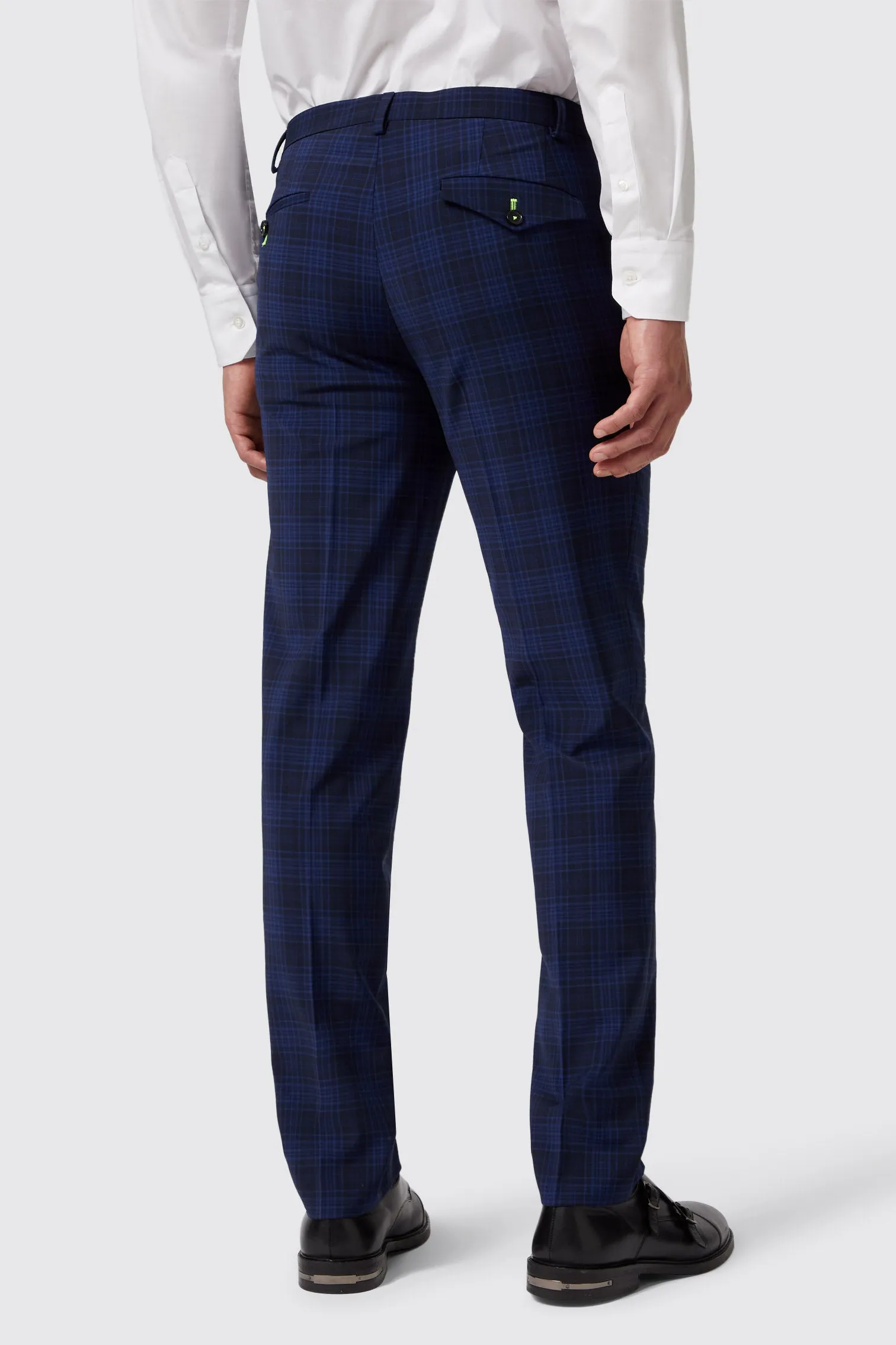 Barlow Slim Fit Navy Wool Check Trousers