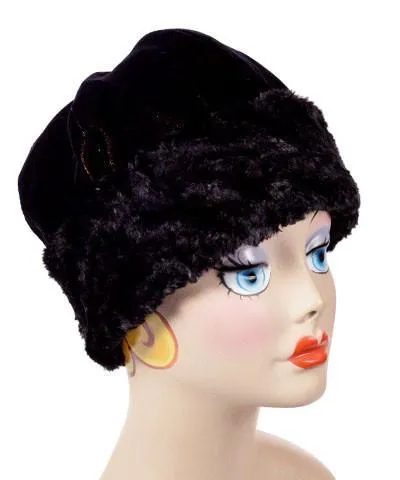 Beanie Hat, Reversible - Velvet in Black/Gold with Cuddly Faux Fur in Black (SOLD OUT)