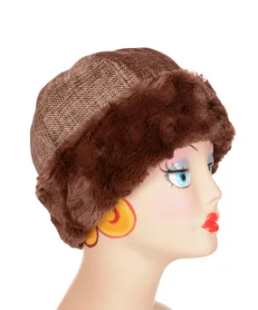 Beanie Hat, Structured - Liam in Brown Upholstery with Cuddly Faux Fur in Chocolate (One Medium / One Large Left!)