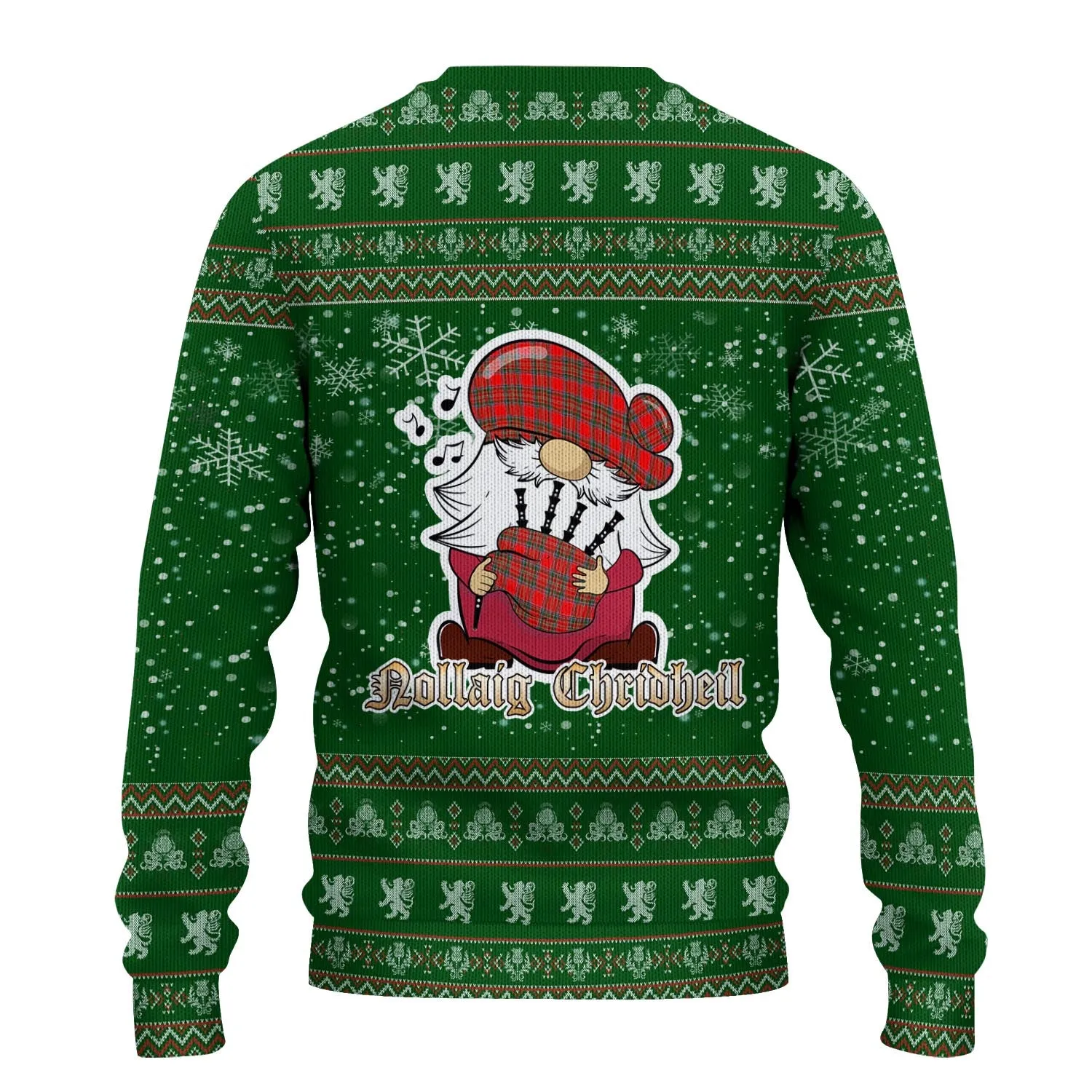 Binning Clan Christmas Family Ugly Sweater with Funny Gnome Playing Bagpipes