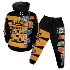 Black Creativity Rules The World All-over Hoodie and Joggers Set