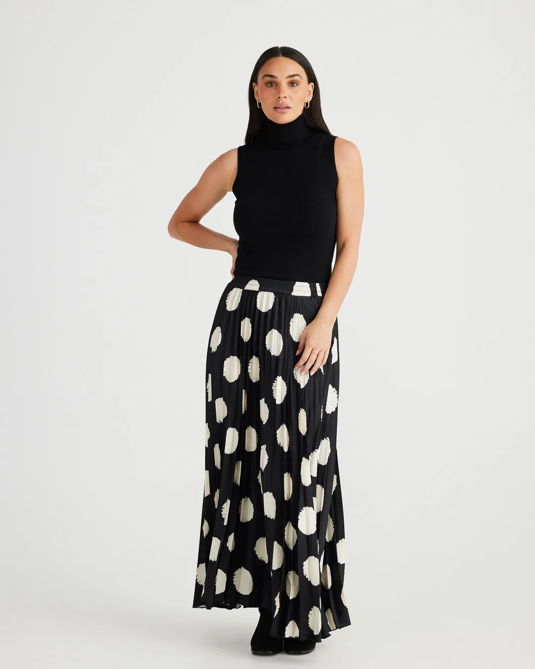 Brave & True Alias Pleated Skirt Black & Ivory Spot