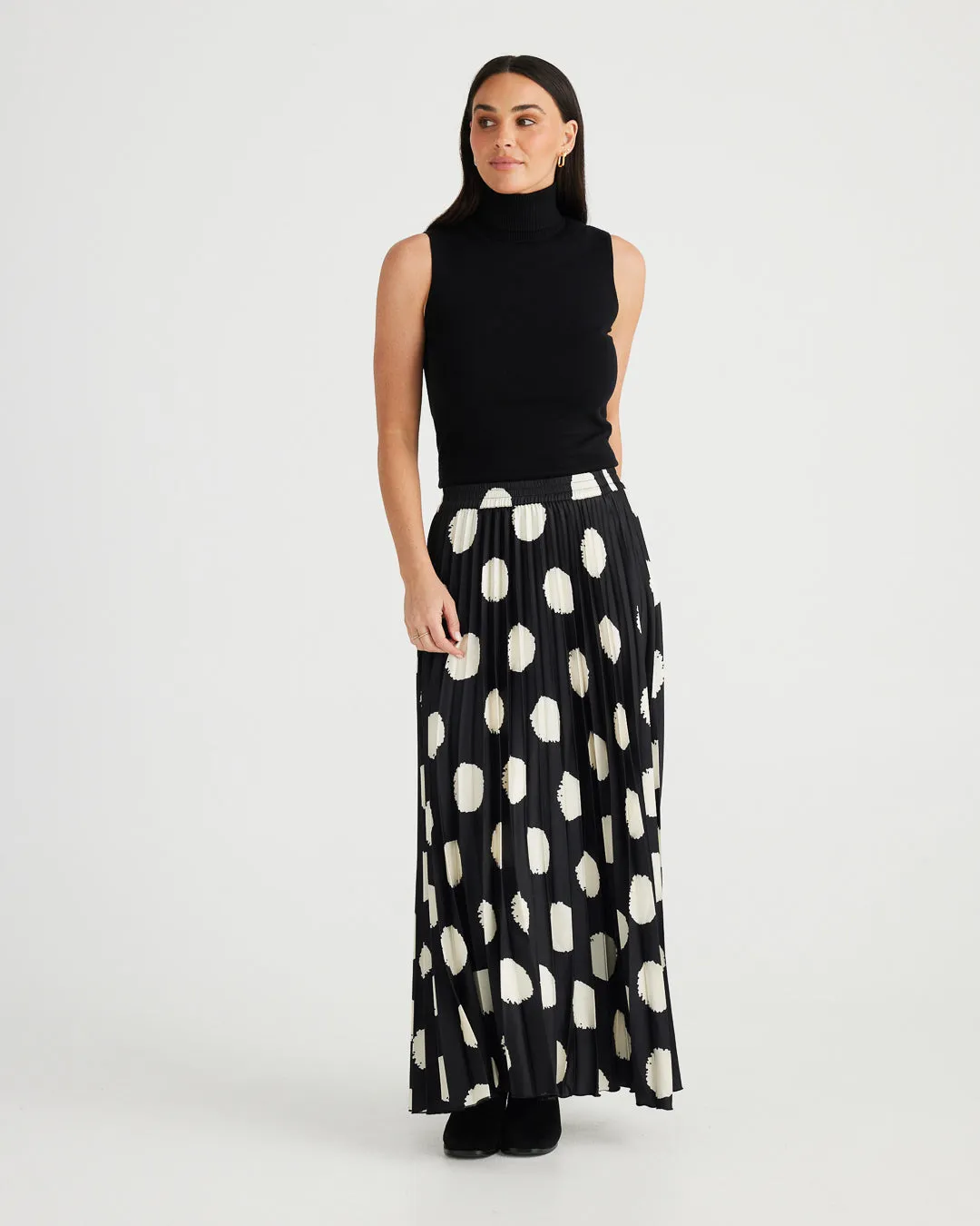 Brave & True Alias Pleated Skirt Black & Ivory Spot