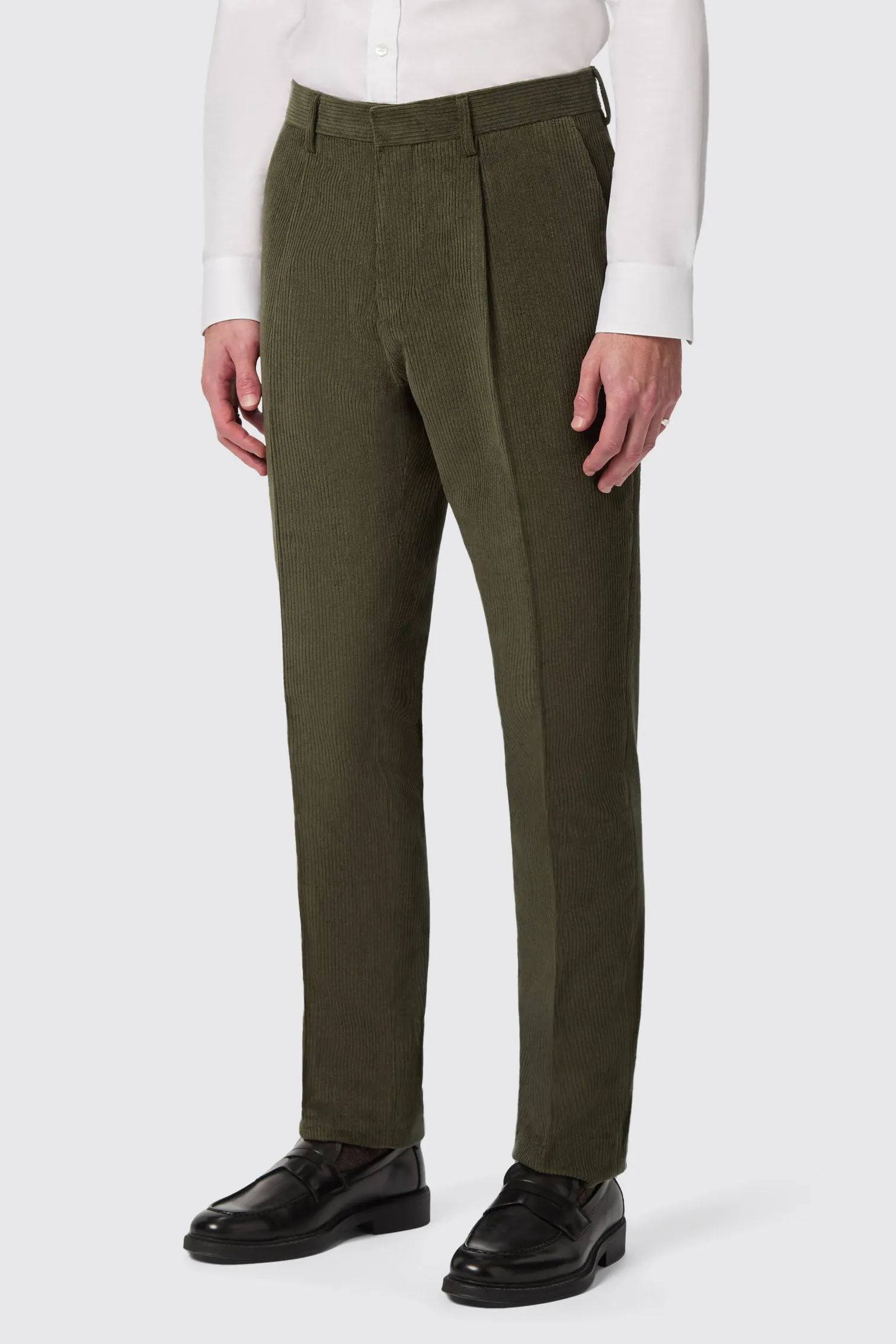 Brisbane Slim Fit Green Corduroy Trousers