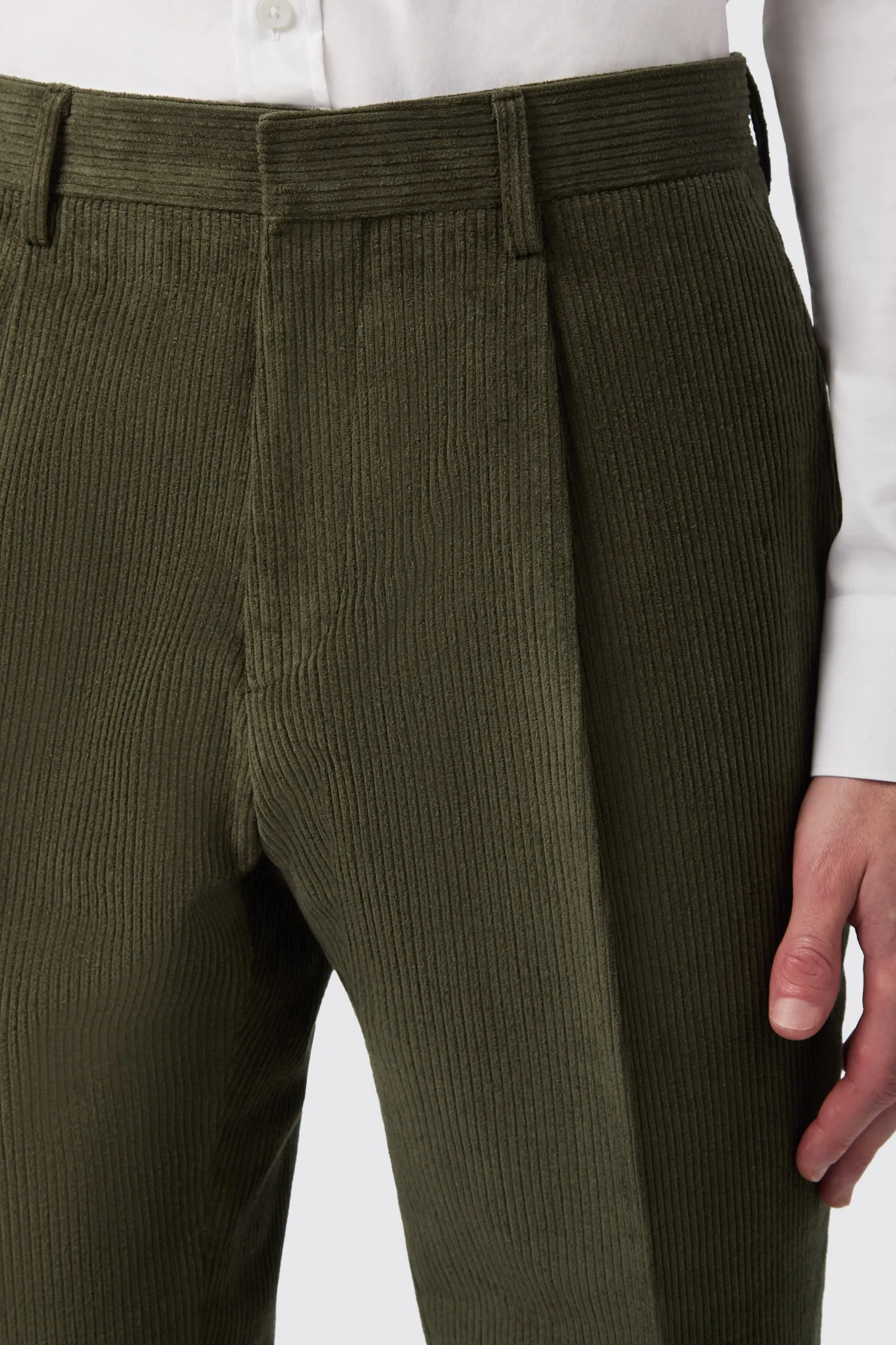 Brisbane Slim Fit Green Corduroy Trousers