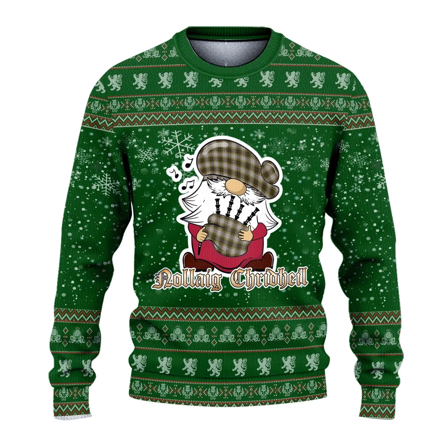 Buchanan Dress Clan Christmas Family Ugly Sweater with Funny Gnome Playing Bagpipes