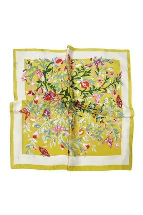 Butterfly Floral Border Print Square Scarf - Yellow