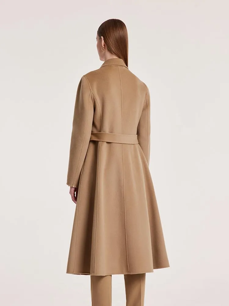 Camel Wool Double-Faced Notched Lapel Women Coat