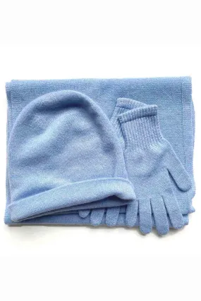 Cashmere hat, scarf and gloves set in powder blue