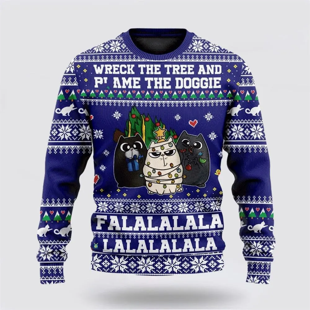 Cat Wreck The Tree Meowy Christmas Sweater Ugly Christmas Sweater For Men And Women, Best Gift For Christmas, Christmas Fashion Winter