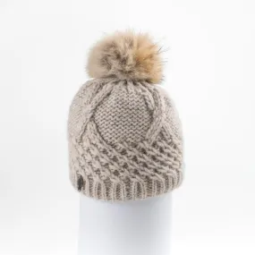 CHUNKY TORSADE BEANIE  WITH UPCYCLED FUR POM