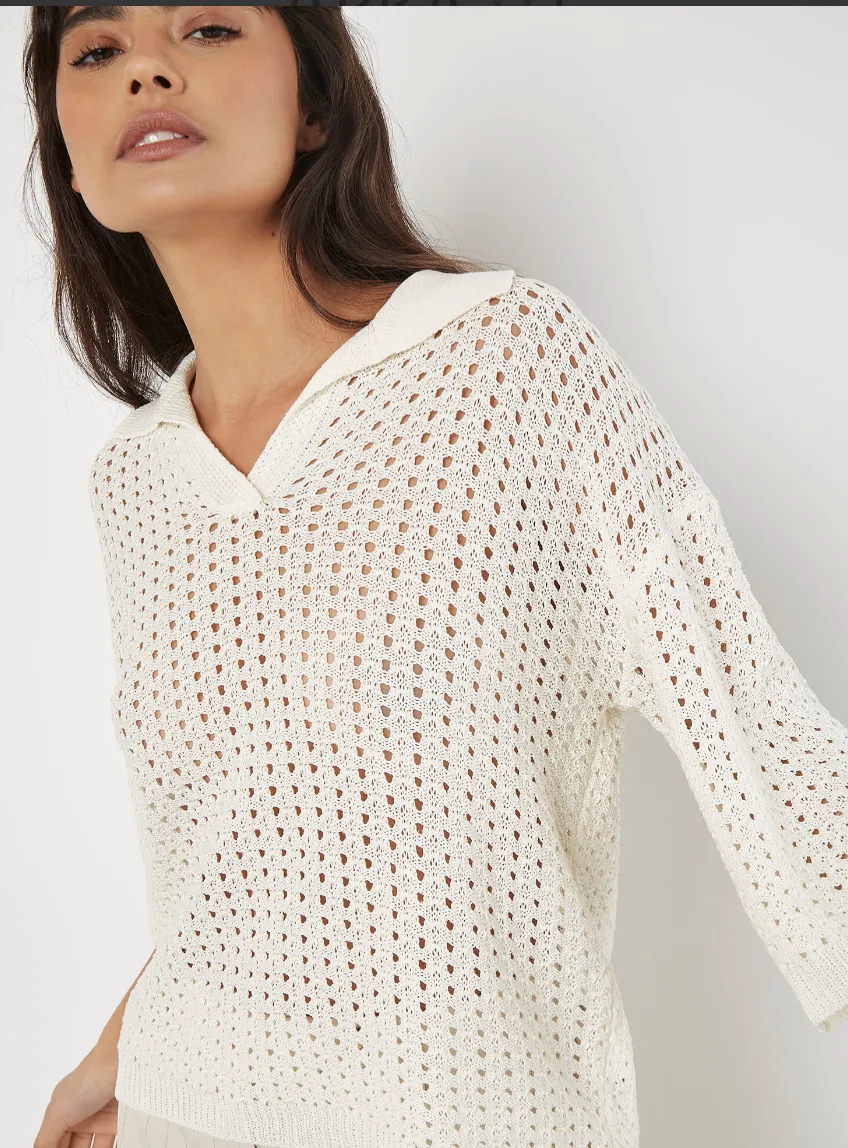 Collar Crochet Pullover Knit Top