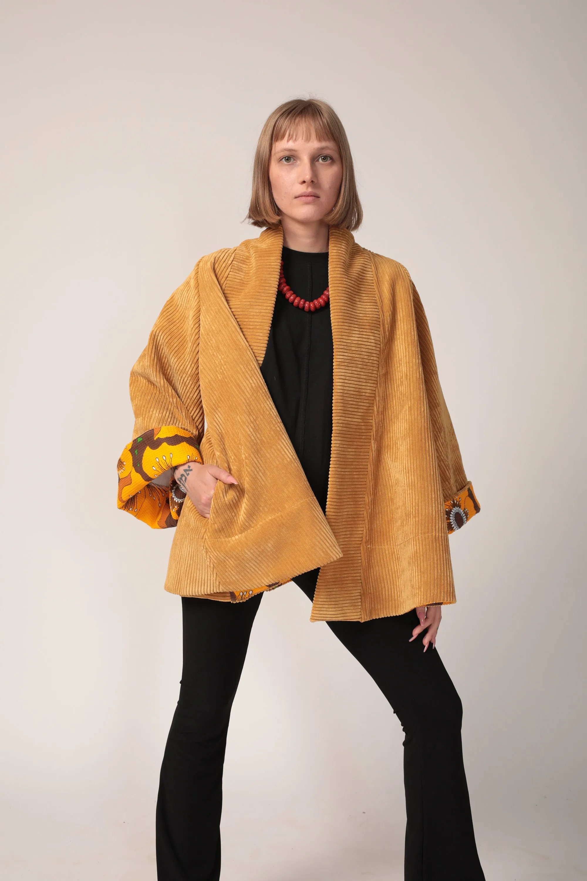 Corduroy cape coat