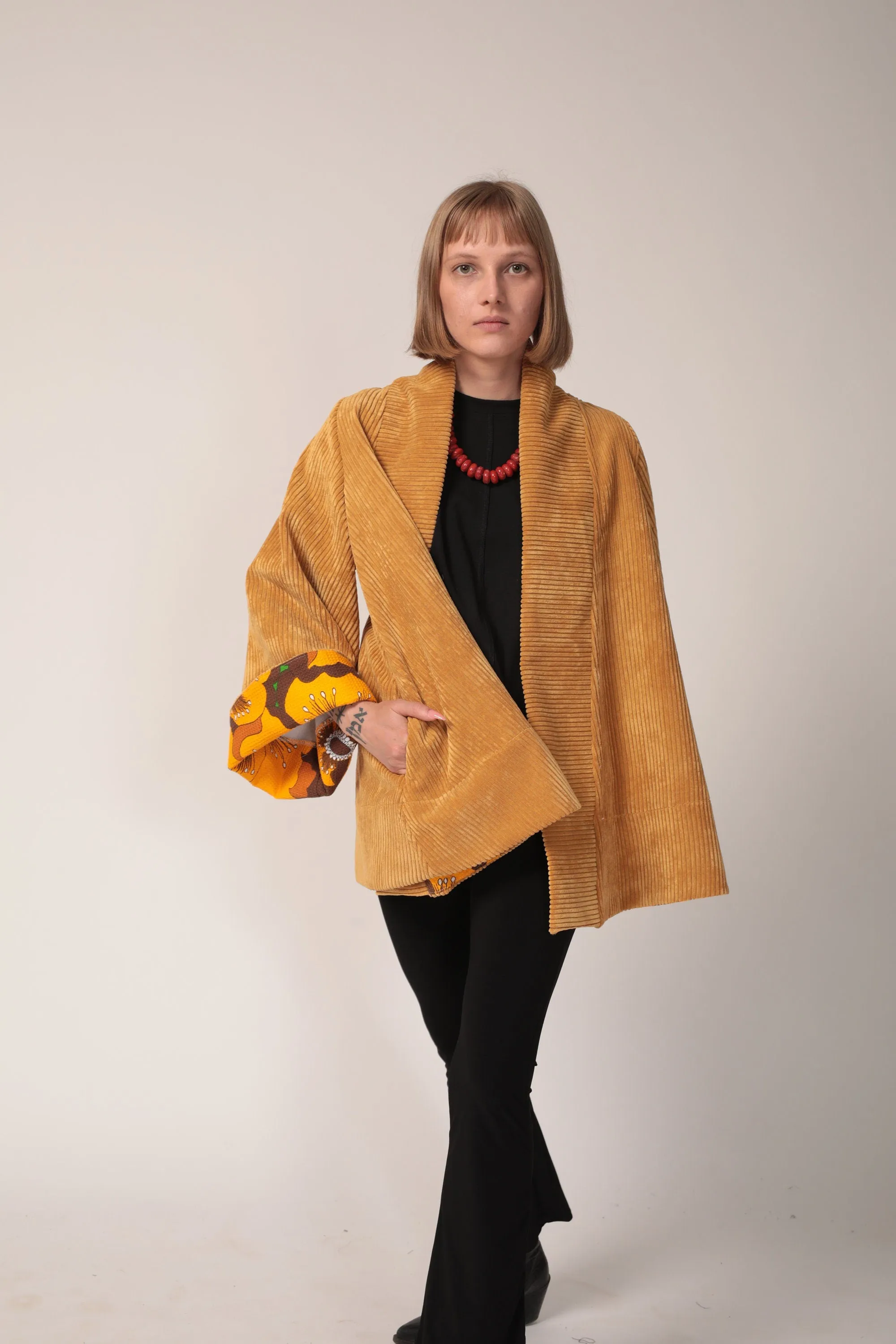 Corduroy cape coat