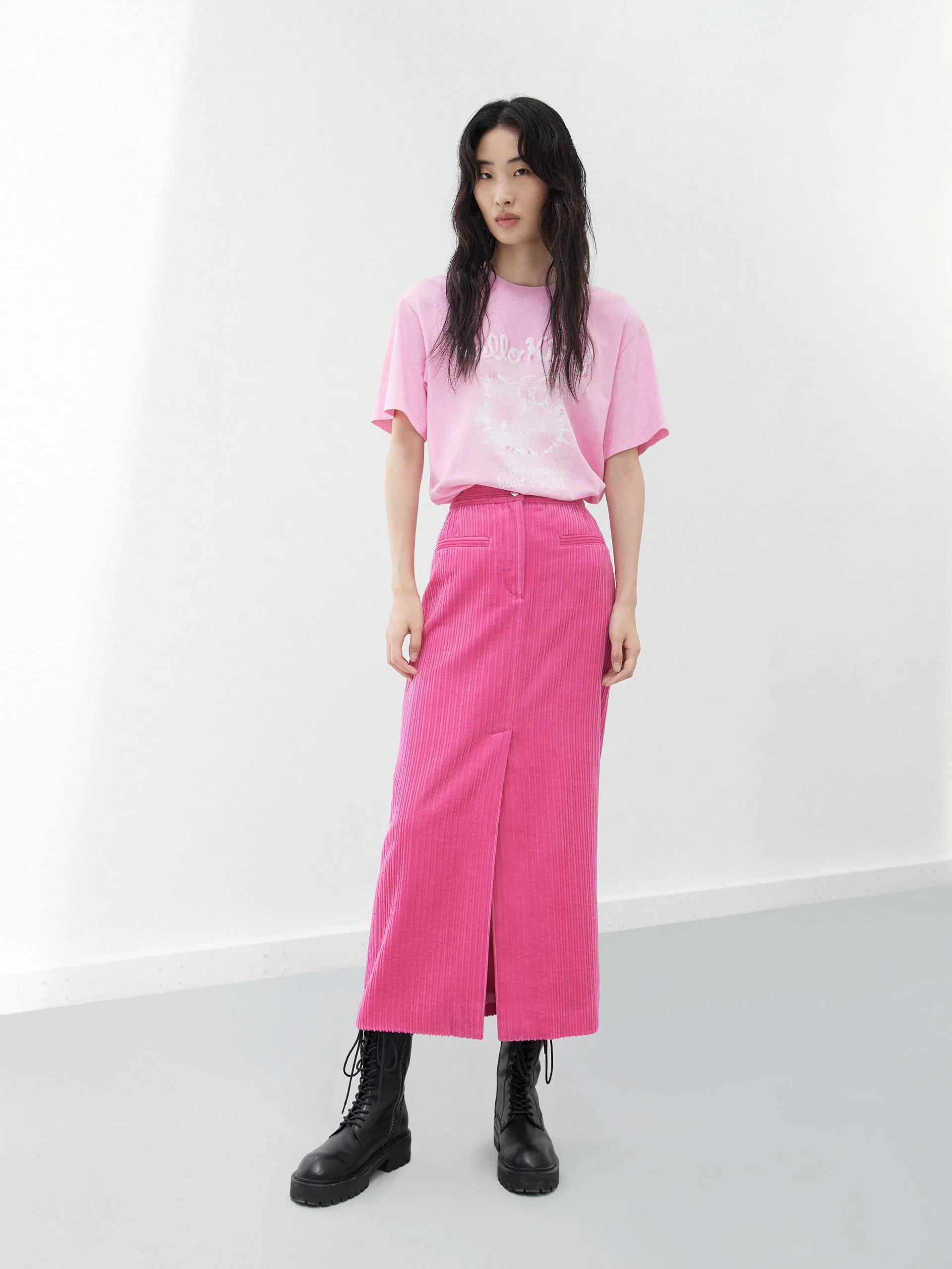 Corduroy Slit Front Skirt