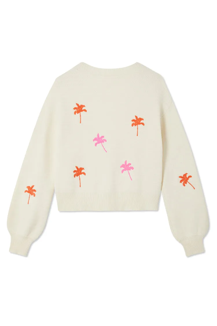 Cream Cardigan With Embroidered Palm