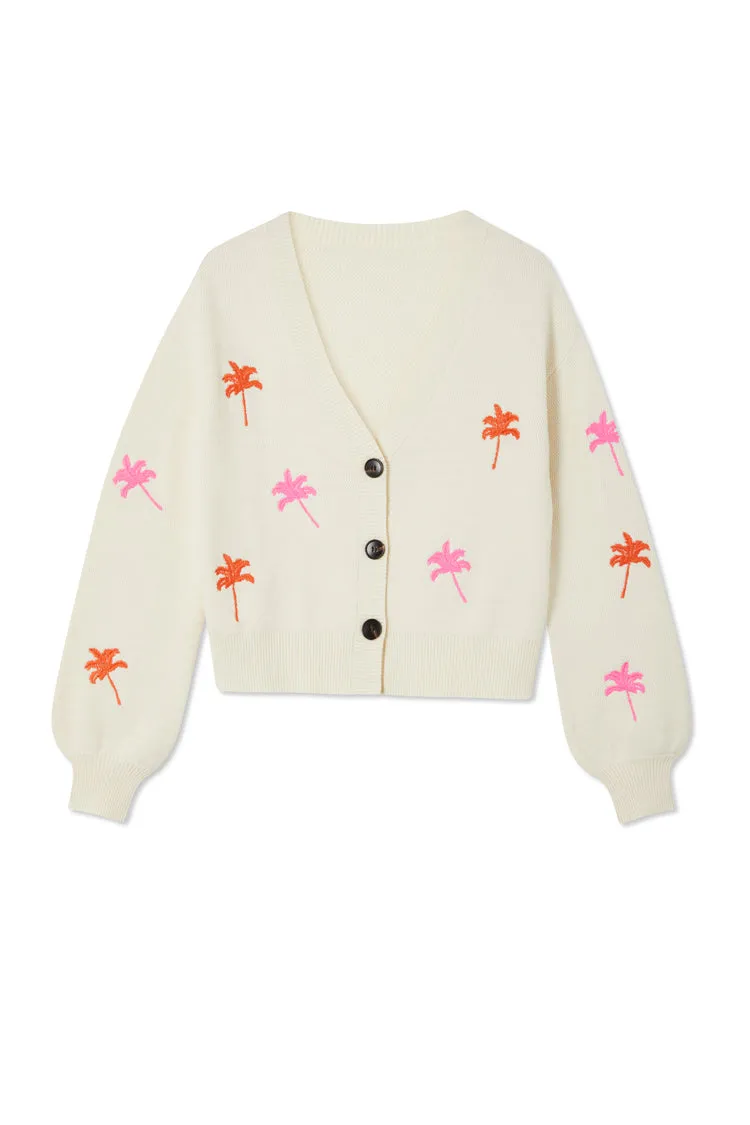 Cream Cardigan With Embroidered Palm