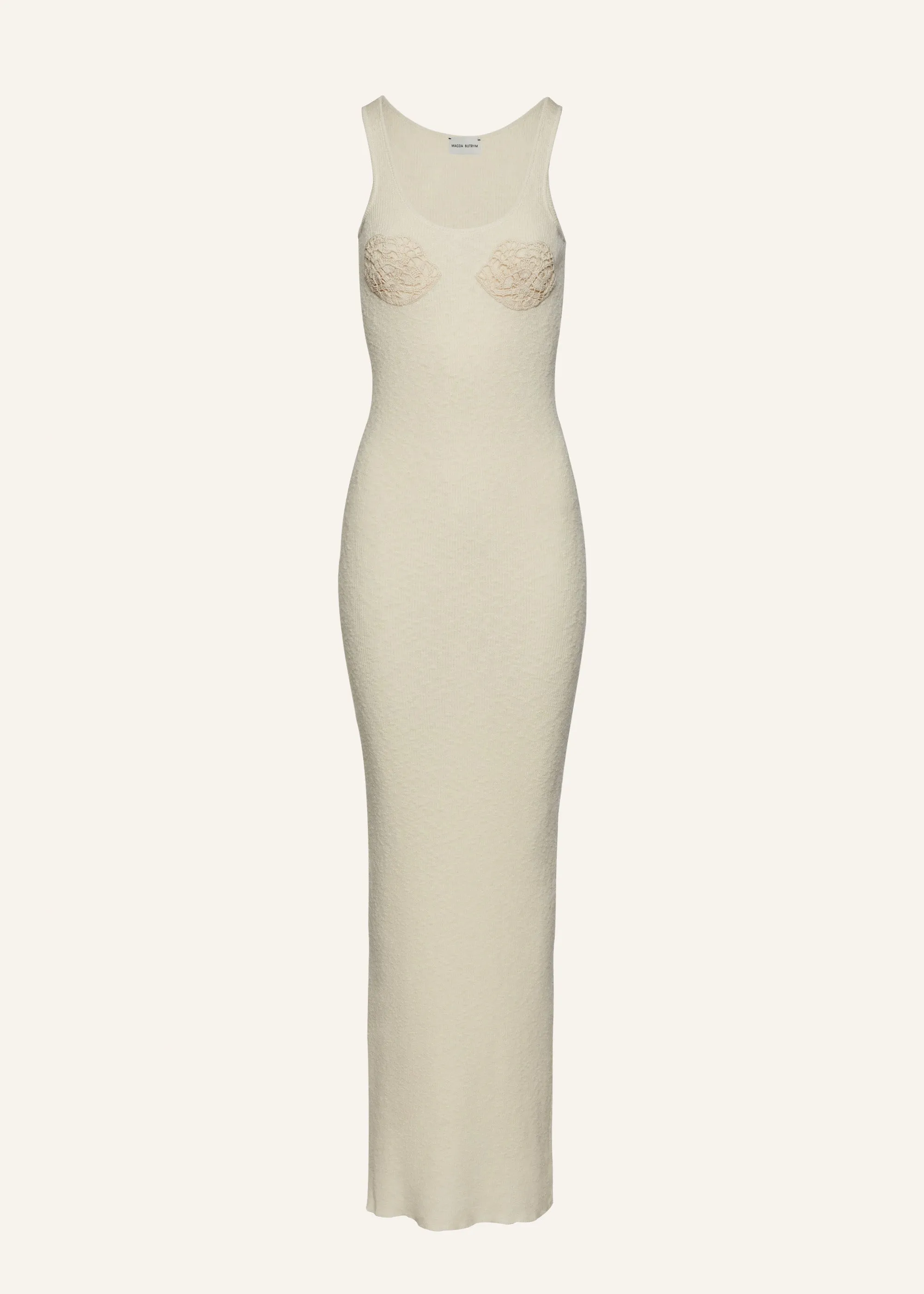 Crochet bra knit tank dress in cream