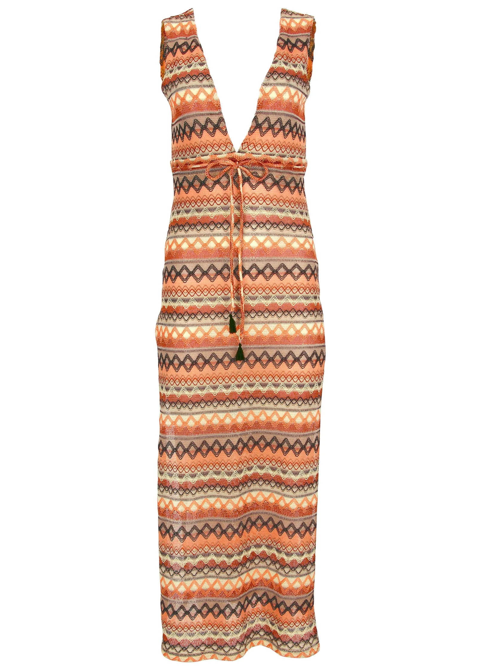 Crochet Maxi Cover-Up Dress - Tan Combo