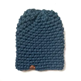 Crochet Simple Slouch Hat | Petrol Blue