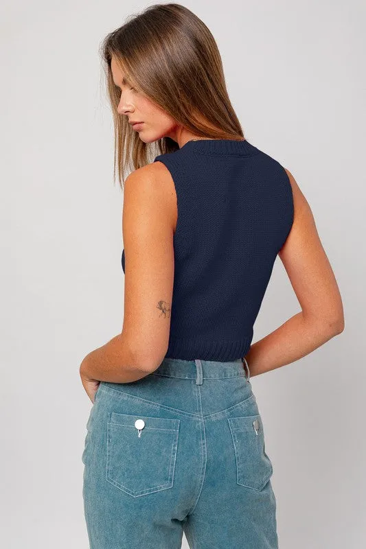 Cropped Sweater Tank- Navy