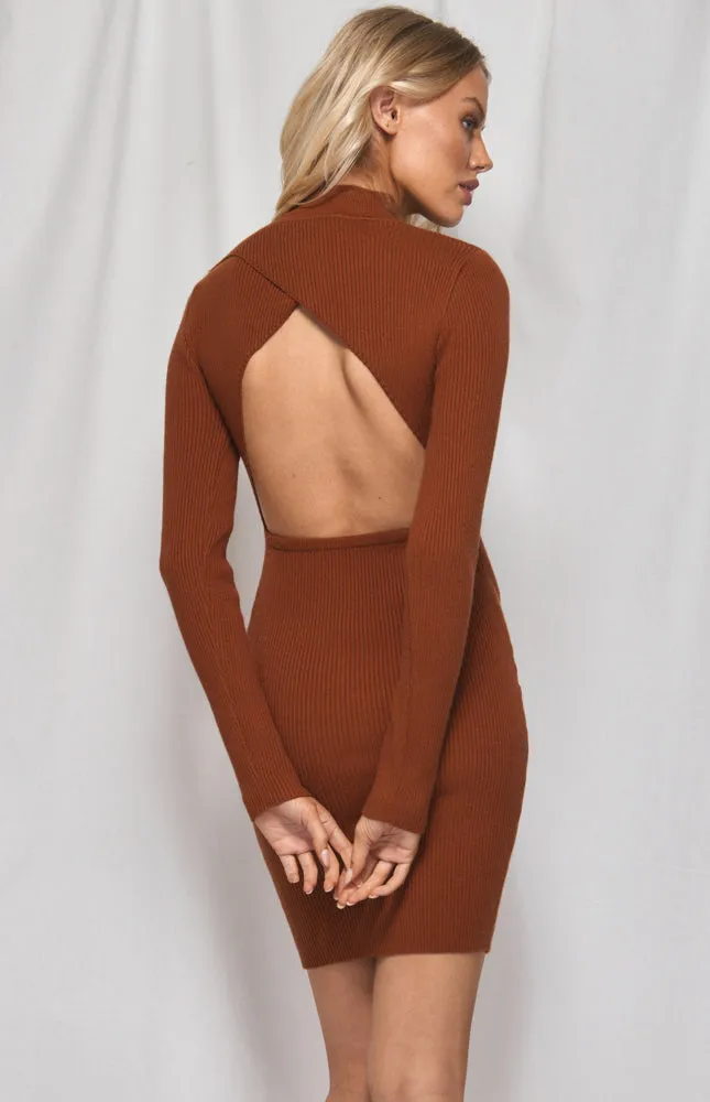 Cross Cut Out Back Detail Mini Knit Dress