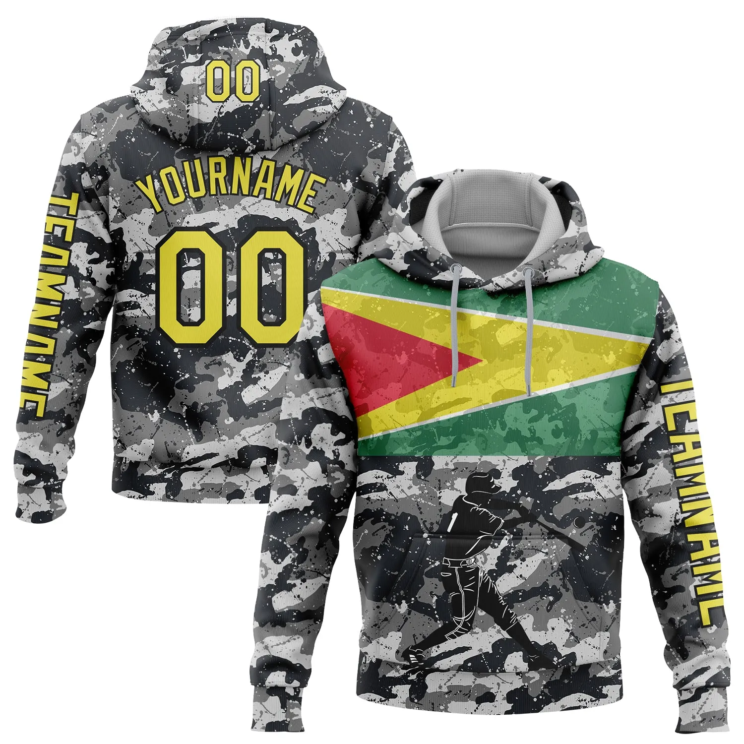 Custom Stitched Camo Light Yellow-Black 3D Guyana Flag Sports Pullover Sweatshirt Salute To Service Hoodie