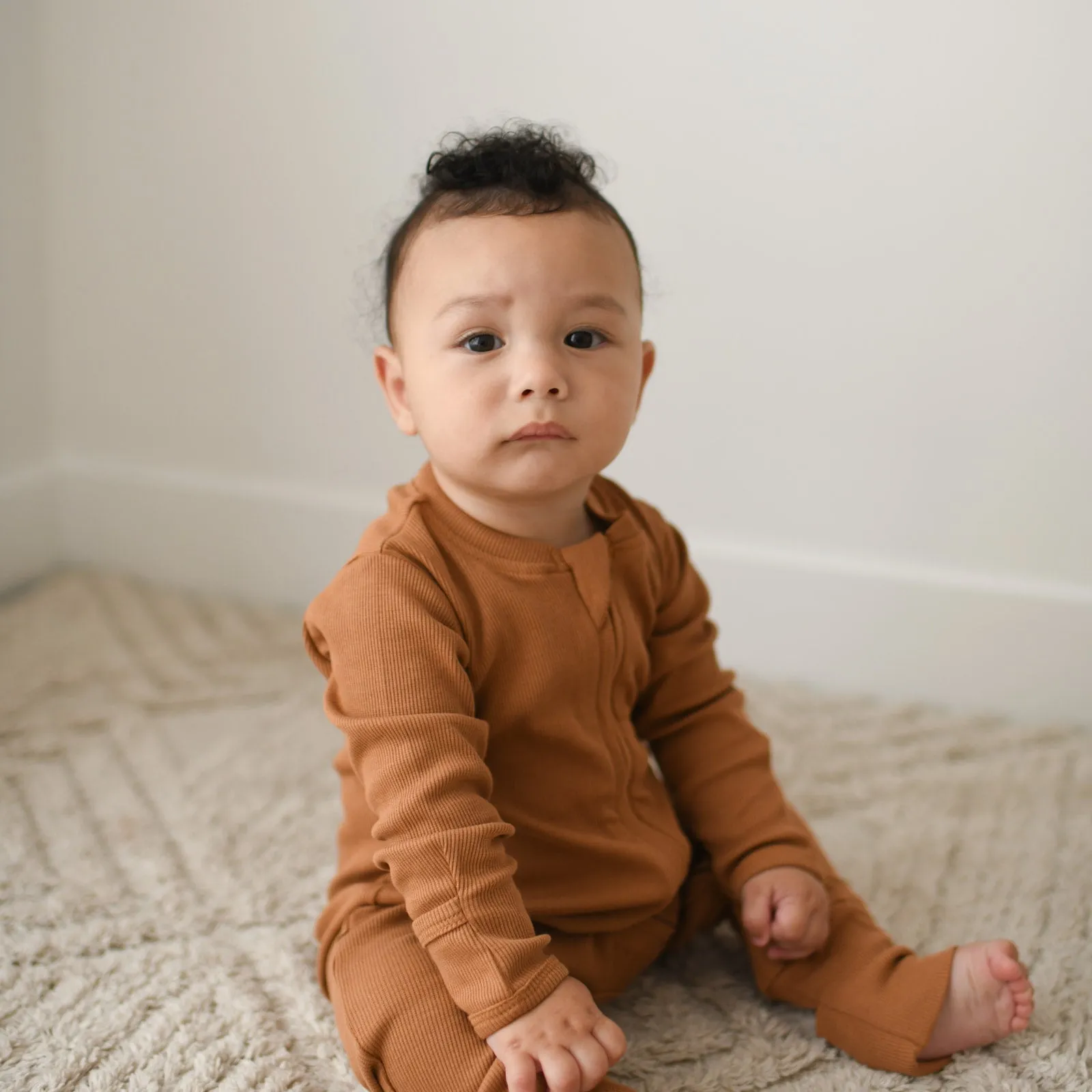 DESERT BRONZE rib organic cotton zipsuit