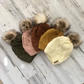 Diamonte Beanie - Faux Fur Pom