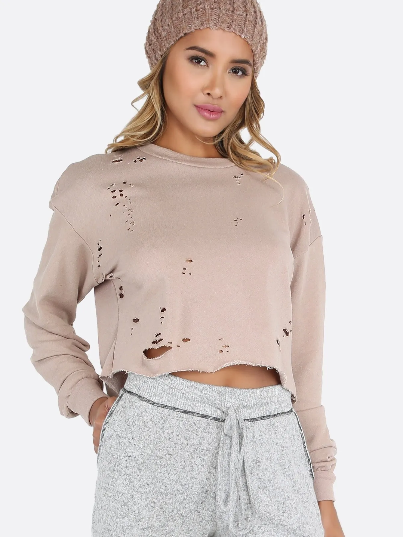 Distressed pullover sweater