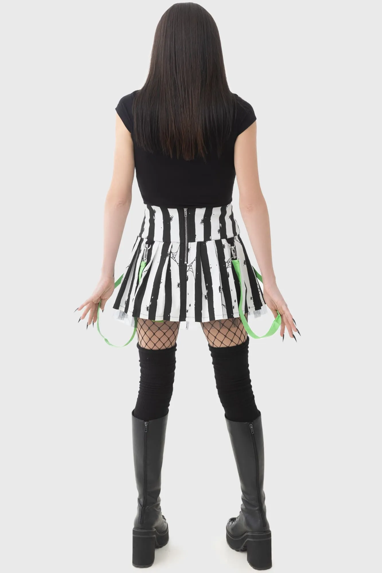 Distressed Stripe Pleated Mini-Skirt