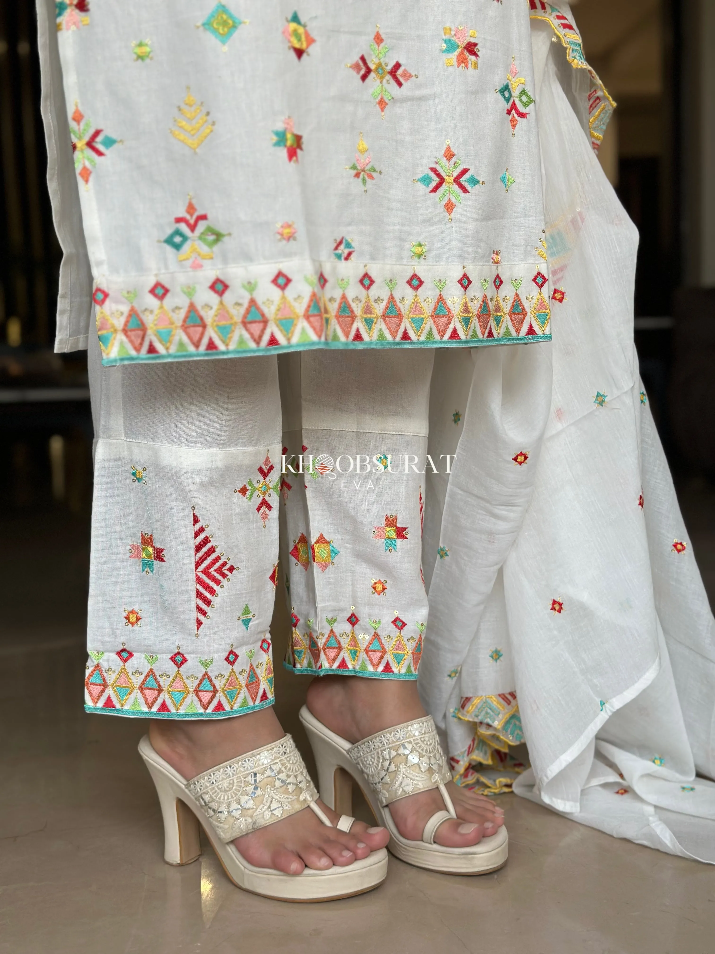 Divine White Cotton Kurta Suit Set