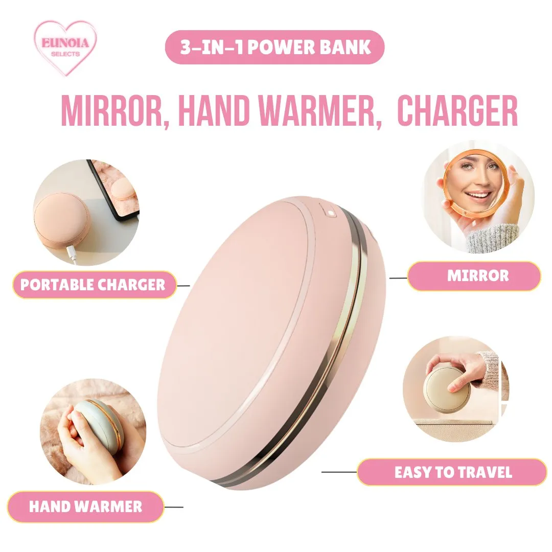 DORAYAKI 3-IN-1 Power Bank: 10,000 mAH Portable Charger, Hand Warmer, Mirror